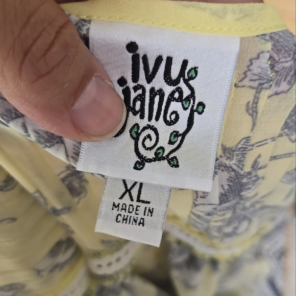 Ivy Jane Yellow Floral Blouse Boho Style 3/4 Sleeve Sz XL - Picture 3 of 9